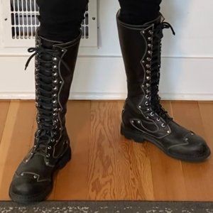 John Fluevog Knee-High Lace-Up Derby Swirls
